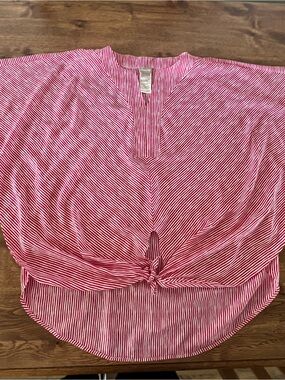 Womens Chico's Red and White Striped Tie-Front V-Neck Top